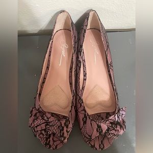 Pink and Black Lace Flats